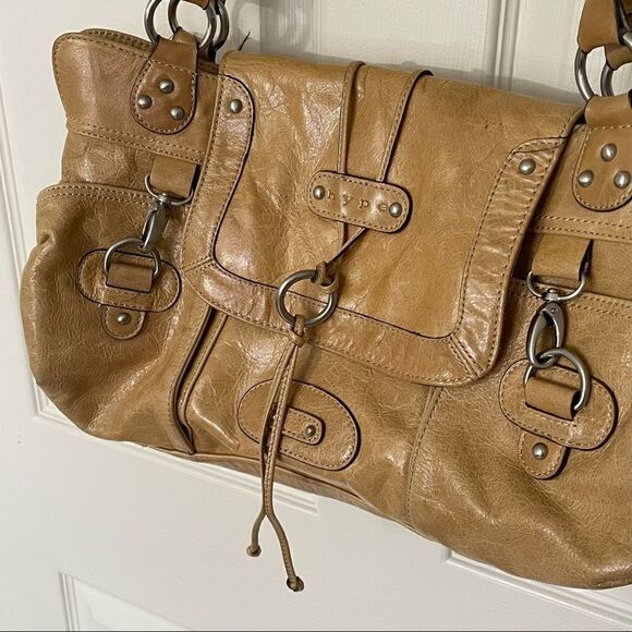 Hype Tan/Gold Leather Studded Shoulder Bag - Picture 4 of 14